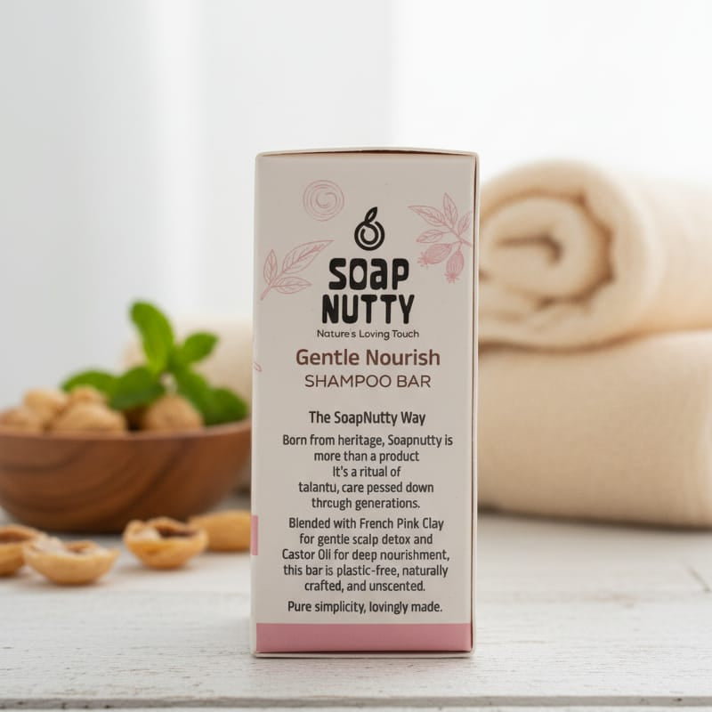 Gentle Nourish Shampoo Bar | Natural Hair Cleanser with Soapnut, French Pink Clay & Castor Oil | Gentle Detox & Deep Nourishment | Plastic-Free | 50g