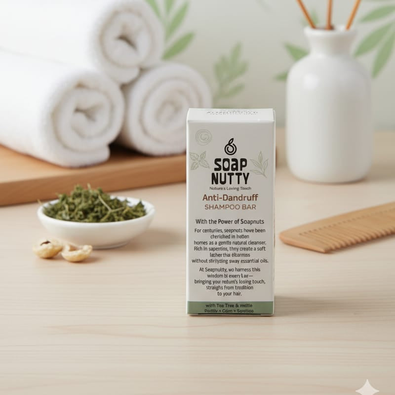 Soapnutty Anti-Dandruff Shampoo Bar | Tea Tree & Nettle | Natural Scalp Purifier with Soapnut, Cocoa Butter & French Pink Clay | Purify + Calm + Soothe | Plastic-Free | 50g