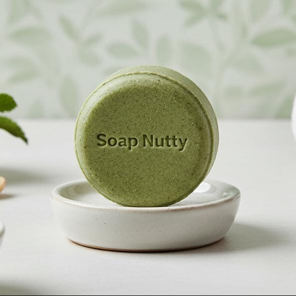 Soapnutty Anti-Dandruff Shampoo Bar | Tea Tree & Nettle | Natural Scalp Purifier with Soapnut, Cocoa Butter & French Pink Clay | Purify + Calm + Soothe | Plastic-Free | 50g