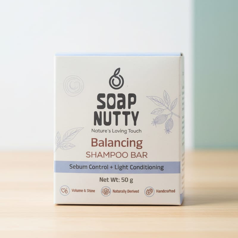 Soapnutty Balancing Shampoo Bar | Sebum Control & Light Conditioning | Natural Hair Cleanser with Soapnut, Lemongrass & Blue Clay – 50g | Sulfate-Free, Handcrafted & Eco-Friendly