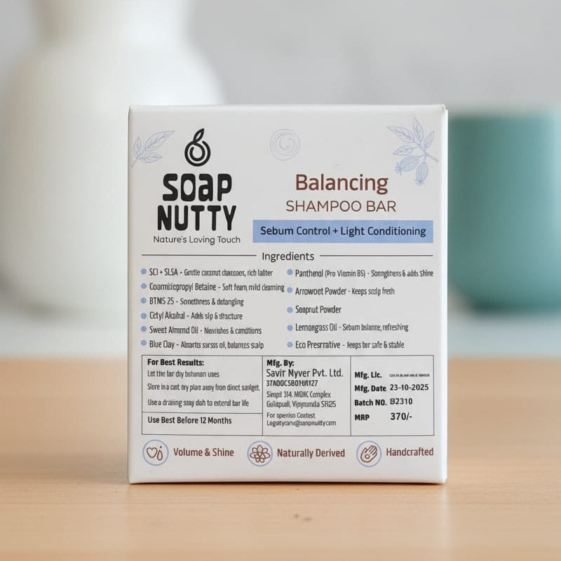 Soapnutty Balancing Shampoo Bar | Sebum Control & Light Conditioning | Natural Hair Cleanser with Soapnut, Lemongrass & Blue Clay – 50g | Sulfate-Free, Handcrafted & Eco-Friendly