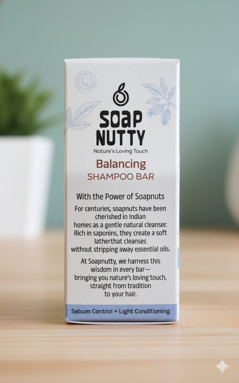Soapnutty Balancing Shampoo Bar | Sebum Control & Light Conditioning | Natural Hair Cleanser with Soapnut, Lemongrass & Blue Clay – 50g | Sulfate-Free, Handcrafted & Eco-Friendly