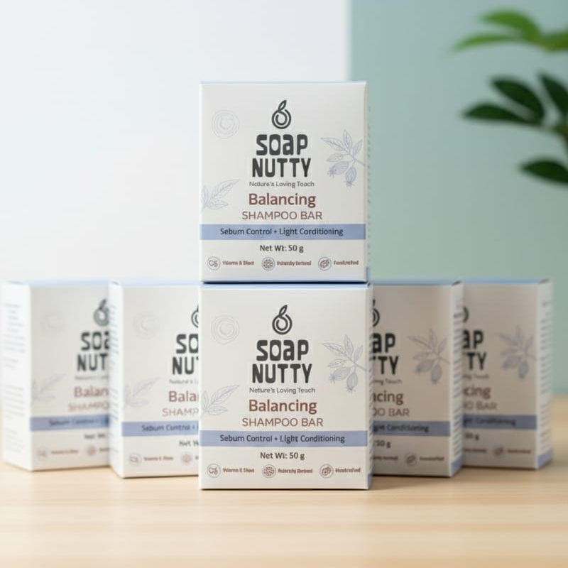 Soapnutty Balancing Shampoo Bar | Sebum Control & Light Conditioning | Natural Hair Cleanser with Soapnut, Lemongrass & Blue Clay – 50g | Sulfate-Free, Handcrafted & Eco-Friendly